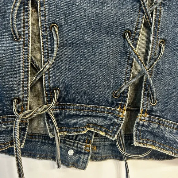 Free People Laceup Button Down Blue Jean Denim Vest, Women’s Large - Picture 10 of 11